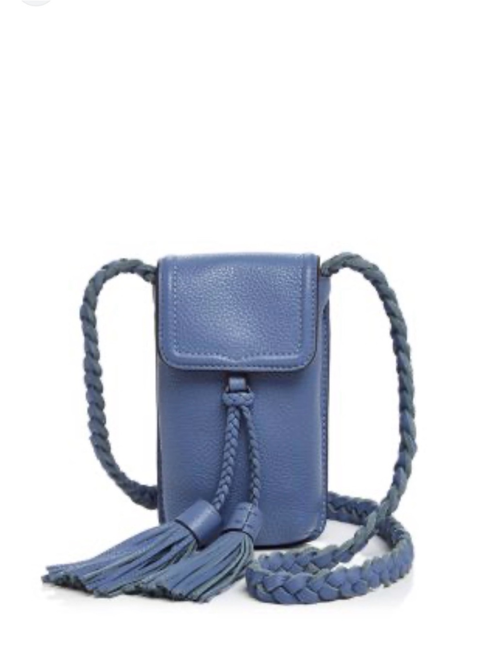 Rebecca minkoff “isobel” tassel blue pebbled leather phone case / crossbody bag